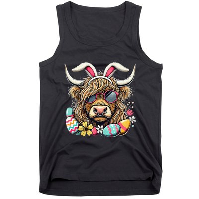Easter Bunny Highland Cow Vibes Retro Shades Tank Top
