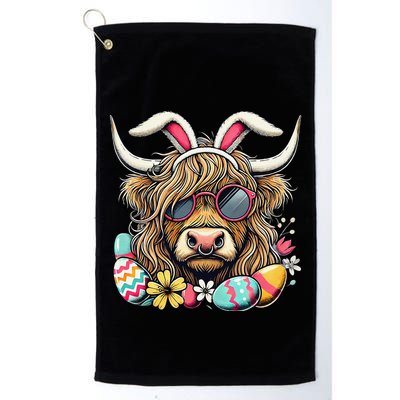 Easter Bunny Highland Cow Vibes Retro Shades Golf Towel