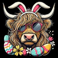 Easter Bunny Highland Cow Vibes Retro Shades Short Acrylic Beanie