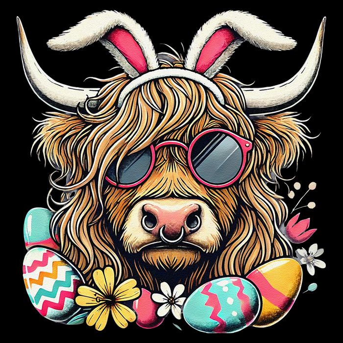 Easter Bunny Highland Cow Vibes Retro Shades Short Acrylic Beanie