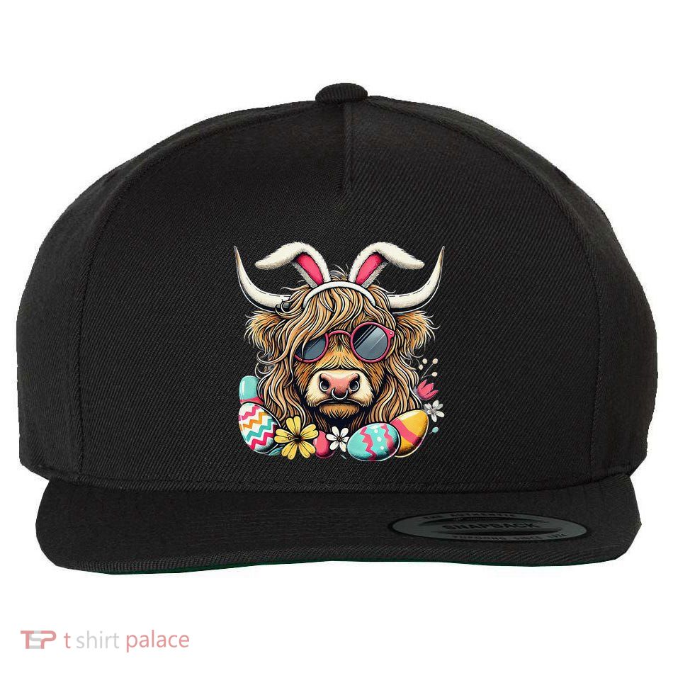 Easter Bunny Highland Cow Vibes Retro Shades Wool Snapback Cap