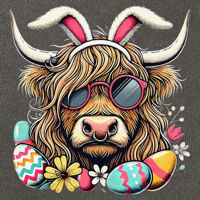 Easter Bunny Highland Cow Vibes Retro Shades Cotton Canvas Backpack