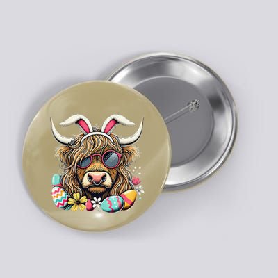 Easter Bunny Highland Cow Vibes Retro Shades Button