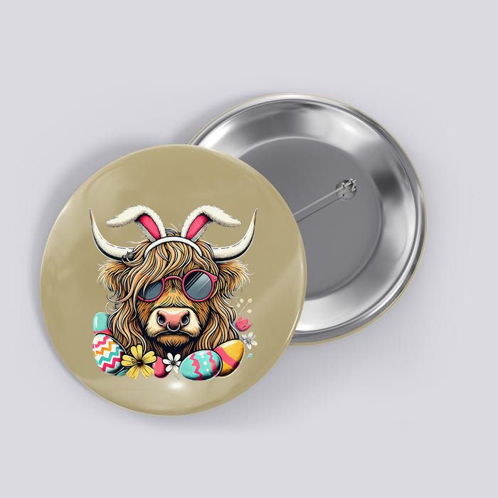 Easter Bunny Highland Cow Vibes Retro Shades Button