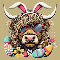 Easter Bunny Highland Cow Vibes Retro Shades Button