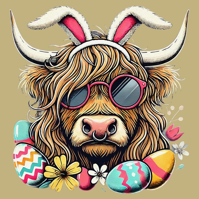 Easter Bunny Highland Cow Vibes Retro Shades Button