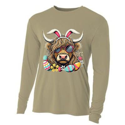 Easter Bunny Highland Cow Vibes Retro Shades Cooling Performance Long Sleeve Crew