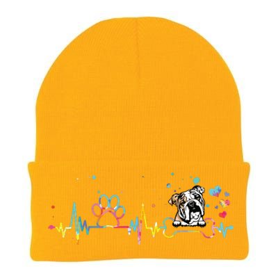 English Bulldog Heartbeat Funny Tie Dye Dog Lovers Knit Cap Winter Beanie