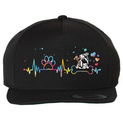 English Bulldog Heartbeat Funny Tie Dye Dog Lovers Wool Snapback Cap