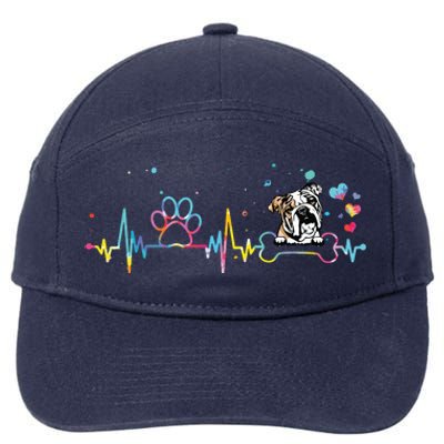 English Bulldog Heartbeat Funny Tie Dye Dog Lovers 7-Panel Snapback Hat