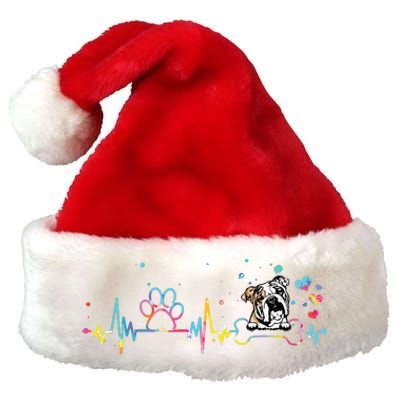 English Bulldog Heartbeat Funny Tie Dye Dog Lovers Premium Christmas Santa Hat