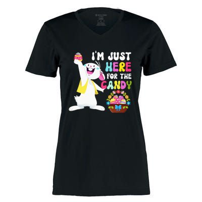 Easter Bunny IM Just Here For Easter Candy Women's Momentum V-Neck T-Shirt