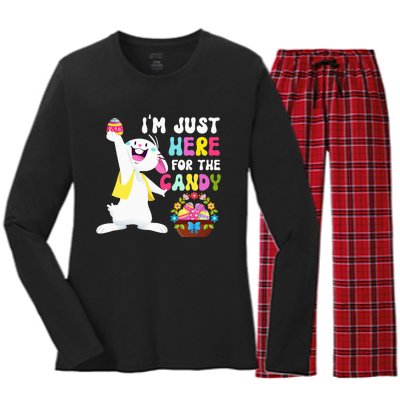 Easter Bunny IM Just Here For Easter Candy Women's Long Sleeve Flannel Pajama Set 