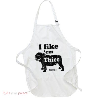 English Bulldog I Like Em Thicc Dog Silhouette Full-Length Apron With Pockets