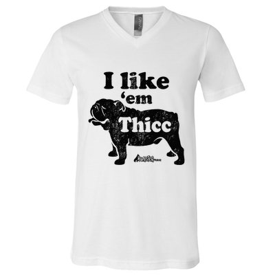 English Bulldog I Like Em Thicc Dog Silhouette V-Neck T-Shirt