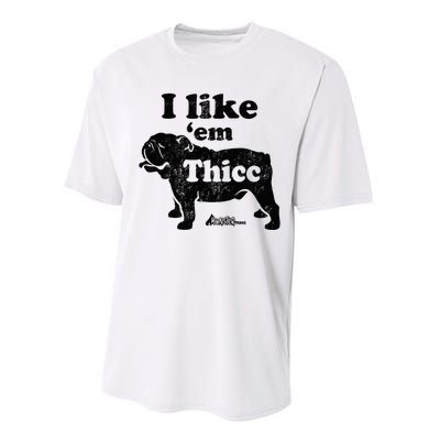 English Bulldog I Like Em Thicc Dog Silhouette Performance Sprint T-Shirt