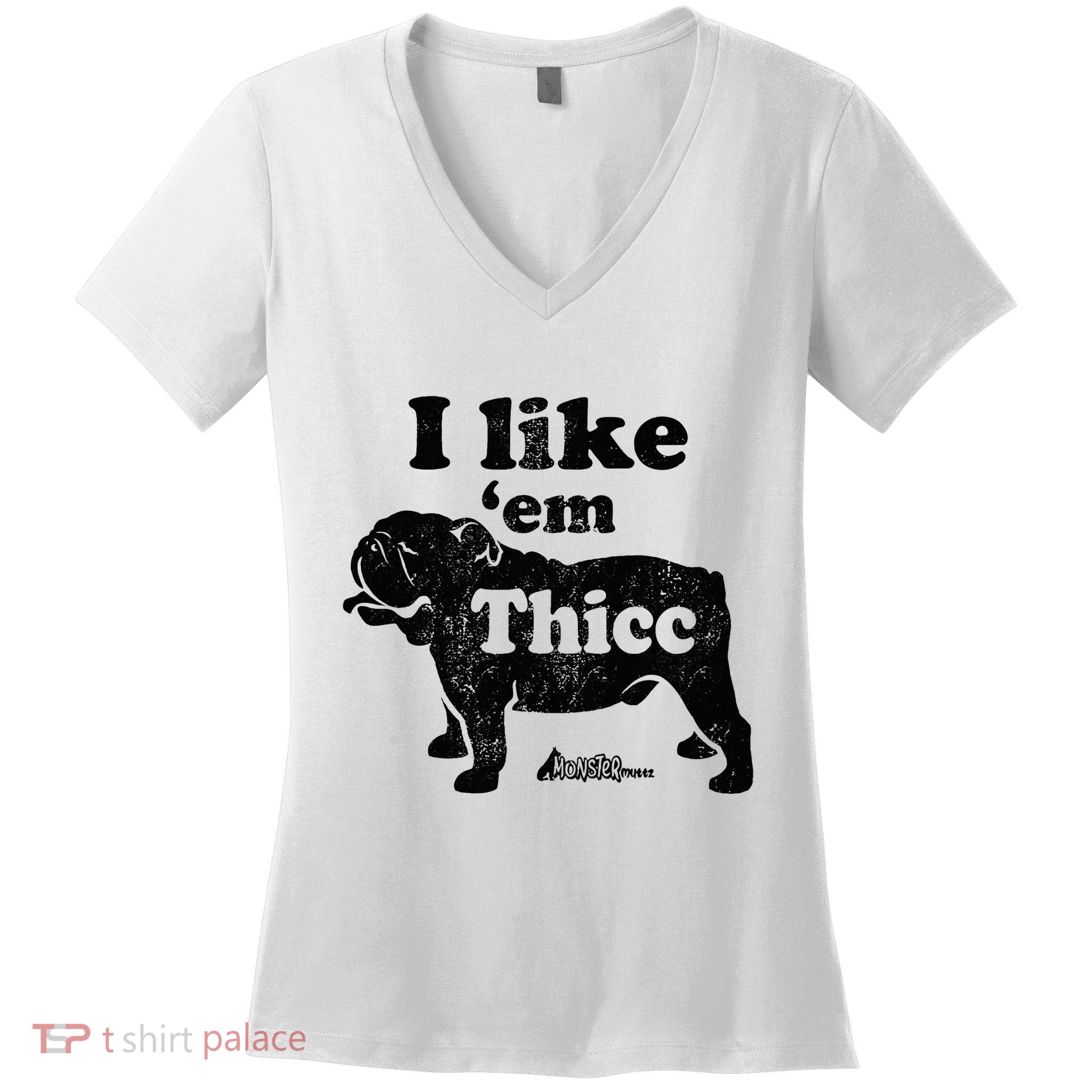 English Bulldog I Like Em Thicc Dog Silhouette Women's V-Neck T-Shirt