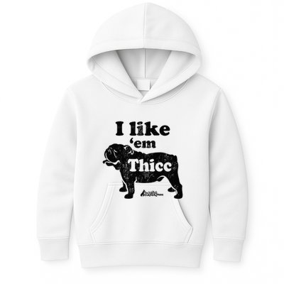English Bulldog I Like Em Thicc Dog Silhouette Kids Hoodie