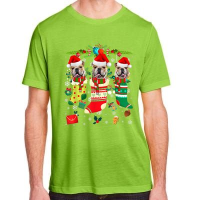 English Bulldogs In Christmas Socks Puppy Lovers Xmas Meaningful Gift Adult ChromaSoft Performance T-Shirt