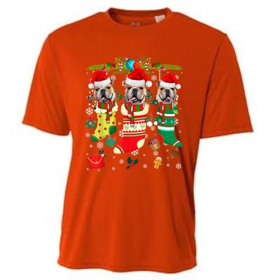 English Bulldogs In Christmas Socks Puppy Lovers Xmas Meaningful Gift Cooling Performance Crew T-Shirt