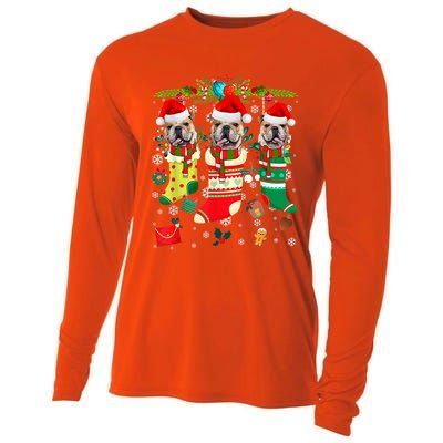 English Bulldogs In Christmas Socks Puppy Lovers Xmas Meaningful Gift Cooling Performance Long Sleeve Crew