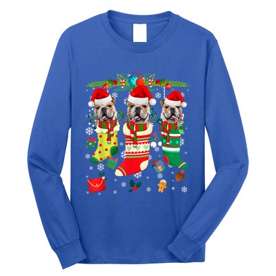 English Bulldogs In Christmas Socks Puppy Lovers Xmas Meaningful Gift Long Sleeve Shirt