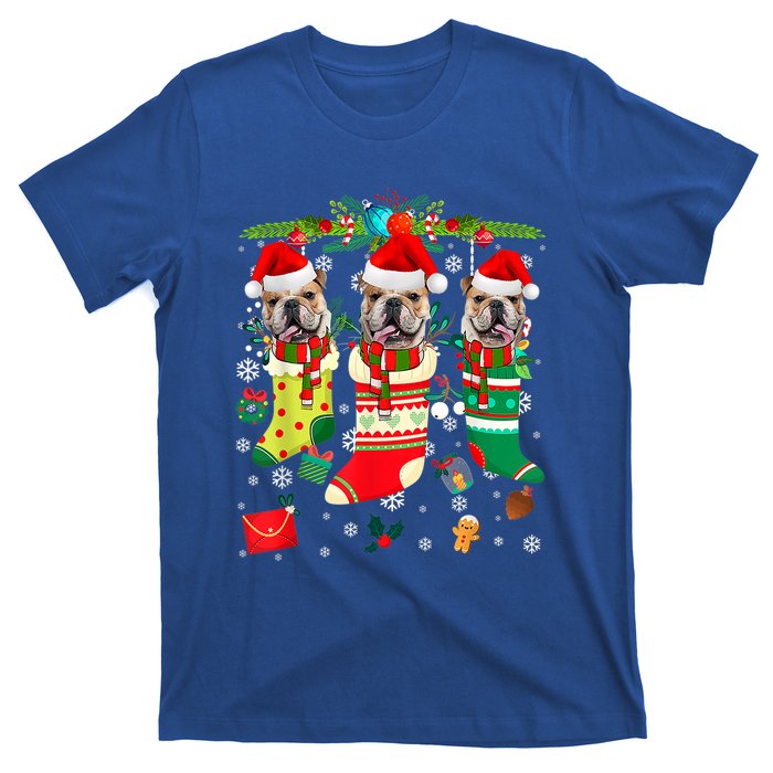 English Bulldogs In Christmas Socks Puppy Lovers Xmas Meaningful Gift T-Shirt