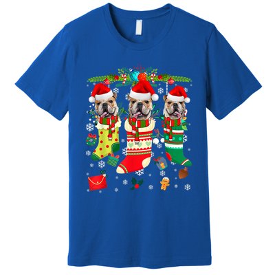 English Bulldogs In Christmas Socks Puppy Lovers Xmas Meaningful Gift Premium T-Shirt