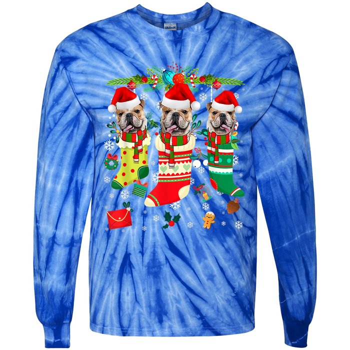 English Bulldogs In Christmas Socks Puppy Lovers Xmas Meaningful Gift Tie-Dye Long Sleeve Shirt