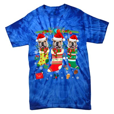 English Bulldogs In Christmas Socks Puppy Lovers Xmas Meaningful Gift Tie-Dye T-Shirt