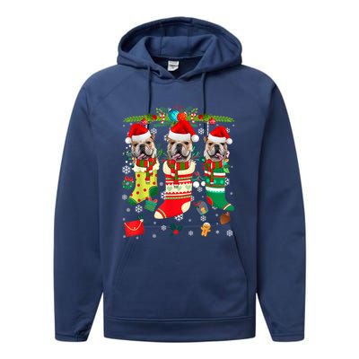 English Bulldogs In Christmas Socks Puppy Lovers Xmas Meaningful Gift Performance Fleece Hoodie