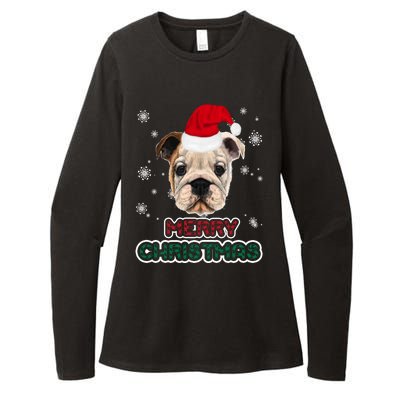 English Bulldog In Santa Hat Merry Christmas Funny Dog Xmas Gift Womens CVC Long Sleeve Shirt