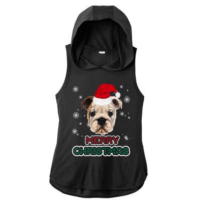 English Bulldog In Santa Hat Merry Christmas Funny Dog Xmas Gift Ladies PosiCharge Tri-Blend Wicking Draft Hoodie Tank