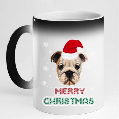 English Bulldog In Santa Hat Merry Christmas Funny Dog Xmas Gift 11oz Black Color Changing Mug