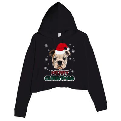 English Bulldog In Santa Hat Merry Christmas Funny Dog Xmas Gift Crop Fleece Hoodie