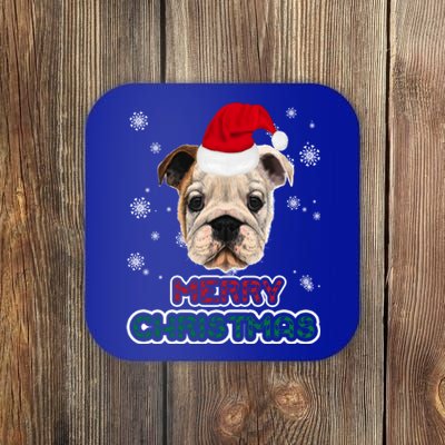 English Bulldog In Santa Hat Merry Christmas Funny Dog Xmas Gift Coaster