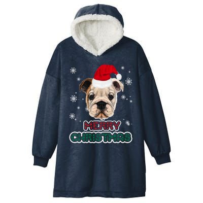 English Bulldog In Santa Hat Merry Christmas Funny Dog Xmas Gift Hooded Wearable Blanket