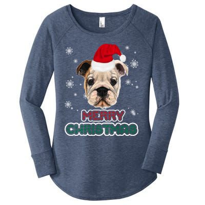 English Bulldog In Santa Hat Merry Christmas Funny Dog Xmas Gift Women's Perfect Tri Tunic Long Sleeve Shirt