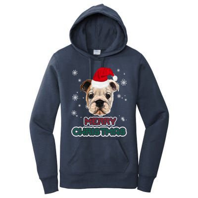 English Bulldog In Santa Hat Merry Christmas Funny Dog Xmas Gift Women's Pullover Hoodie