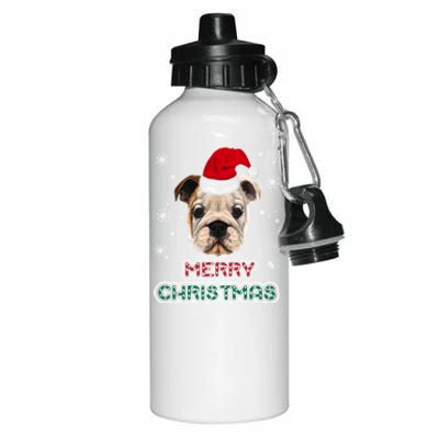 English Bulldog In Santa Hat Merry Christmas Funny Dog Xmas Gift Aluminum Water Bottle