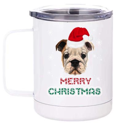 English Bulldog In Santa Hat Merry Christmas Funny Dog Xmas Gift 12 oz Stainless Steel Tumbler Cup