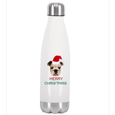 English Bulldog In Santa Hat Merry Christmas Funny Dog Xmas Gift Stainless Steel Insulated Water Bottle