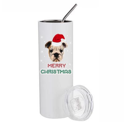 English Bulldog In Santa Hat Merry Christmas Funny Dog Xmas Gift Stainless Steel Tumbler