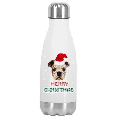 English Bulldog In Santa Hat Merry Christmas Funny Dog Xmas Gift Stainless Steel Insulated Water Bottle