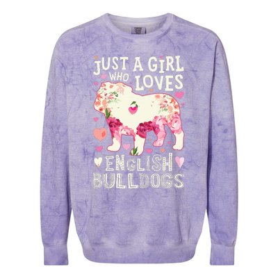 English Bulldog Just A Girl Who Loves Dog Flower Floral Colorblast Crewneck Sweatshirt