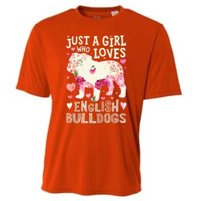 English Bulldog Just A Girl Who Loves Dog Flower Floral Cooling Performance Crew T-Shirt