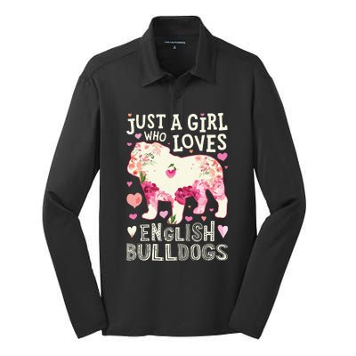 English Bulldog Just A Girl Who Loves Dog Flower Floral Silk Touch Performance Long Sleeve Polo