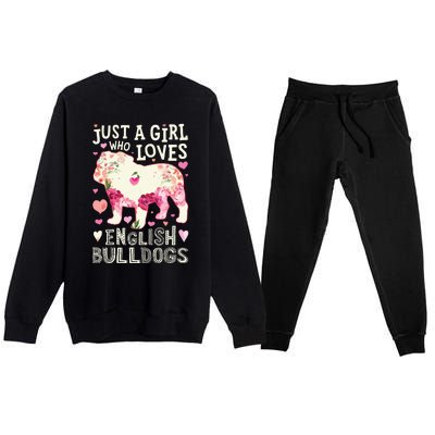 English Bulldog Just A Girl Who Loves Dog Flower Floral Premium Crewneck Sweatsuit Set