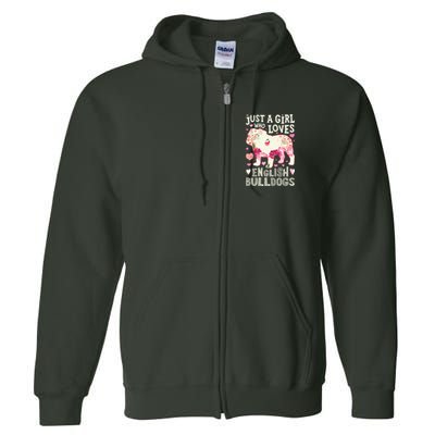 English Bulldog Just A Girl Who Loves Dog Flower Floral Full Zip Hoodie