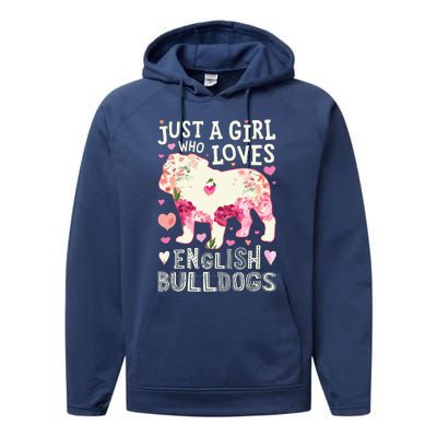 English Bulldog Just A Girl Who Loves Dog Flower Floral Performance Fleece Hoodie